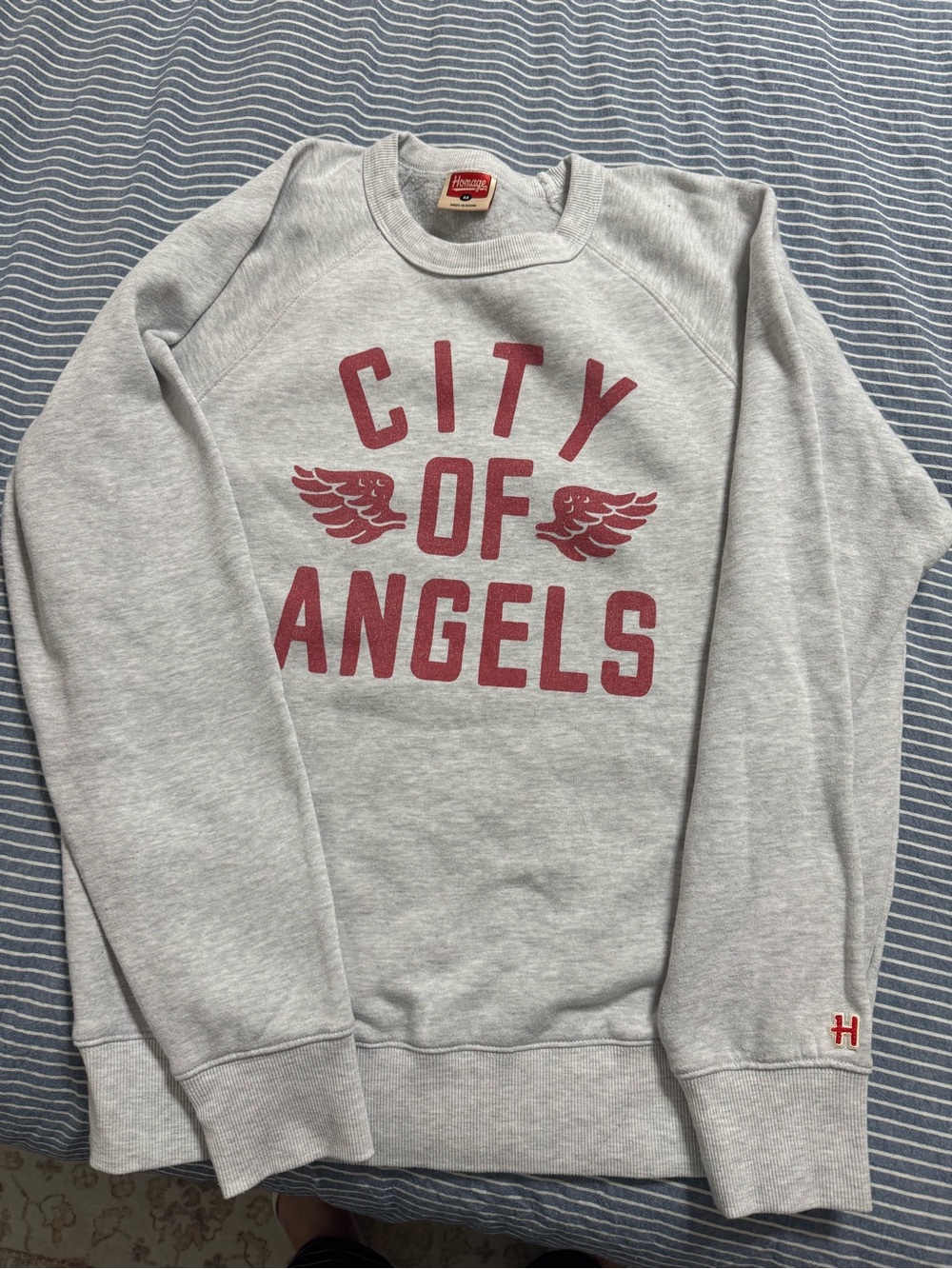 HOMAGE Light Gray Crewneck Sweater with Red 'City of Angels' Graphic